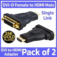 2 Pack HDMI Male to DVI-D 24+1 Pin Female Adapter HDTV Monitor Display Converter