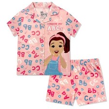 Girls Pajama Set - 2 Piece Cozy Girls Pjs Button Down Short Sleeve  Shorts F...