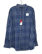 Izod Hyannis Flannel Shirt Mens XL Blue Plaid Button Down Easy Care Long Sleeve