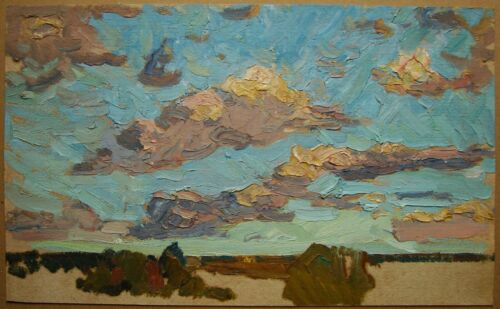 Peinture à l'huile soviétique ukrainienne impressionnisme paysage ciel nuages horizon - Photo 1 sur 8