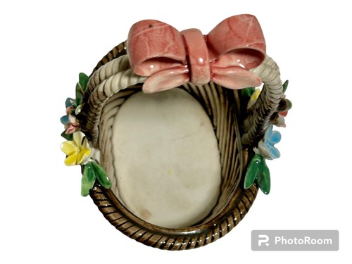 Capodimonte Small Porcelain Basket Bow And Flowers Brown Hand Painted 4” - Picture 6 of 8