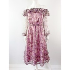 Lulus FAIRY TALE Purple Off Shoulder Midi Dress Fleur Lavender Print Womens S