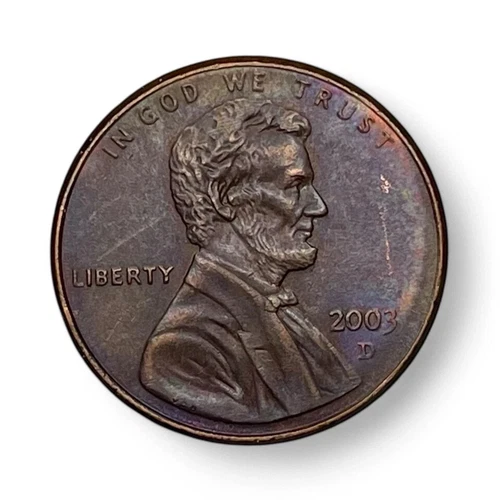 Dark Toned W Blue and Orange 2003 D Lincoln Memorial 1C One Cent (c081)