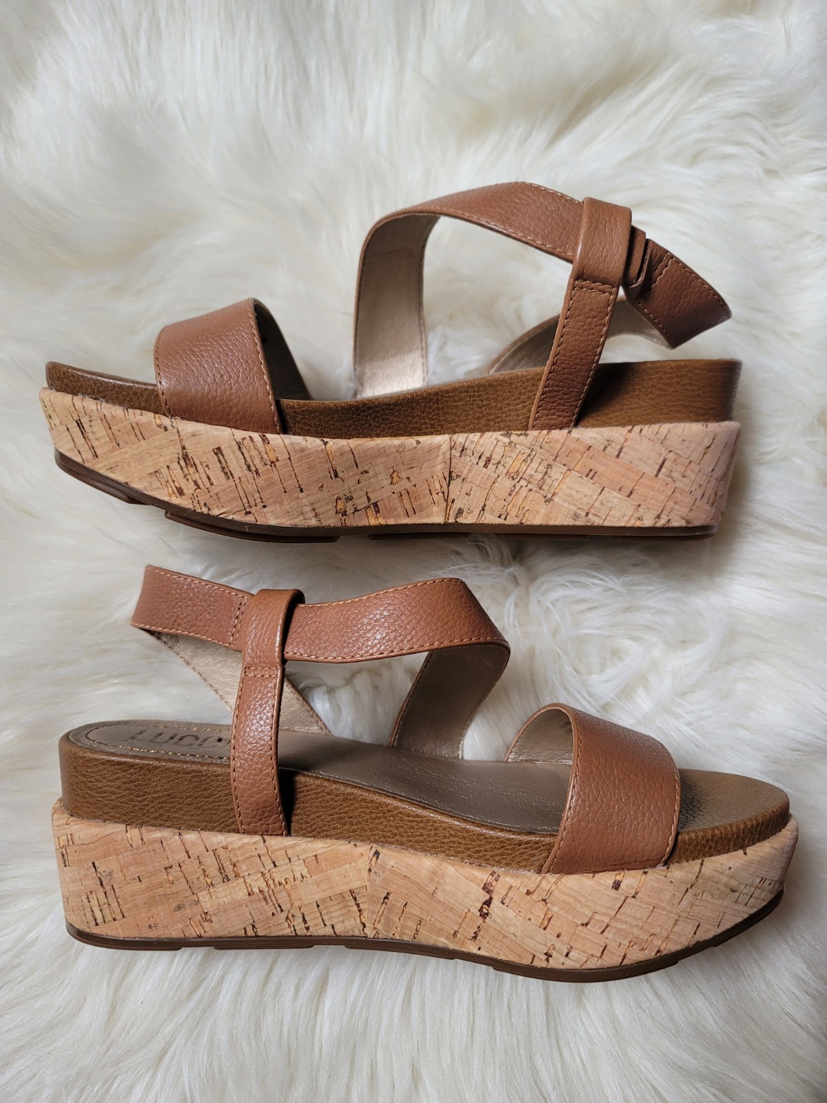 Lucca Lane Size 7M Women's Olympia Cork Platform Brown Leather Sandals Cruise 