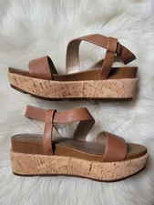 Lucca Lane Size 7M Women's Olympia Cork Platform Brown Leather Sandals Cruise 
