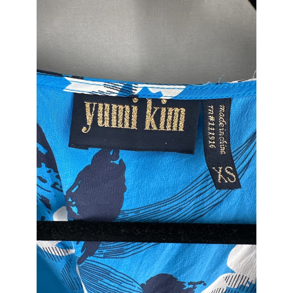 Yumi Kim Dress Womens XS Blue Floral Mini Silk Wrap Ruffle Boho Party V Neck - Image 2 of 4