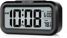 Night Light Digital Alarm Clock Battery Operated with Indoor Temperature, Desk S