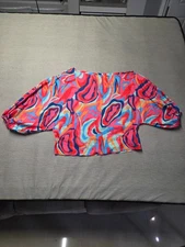 SHEIN Womens Multicolor Crew Neck  Sz L Woven Blouse Balloon Sleeves Relaxed Fit