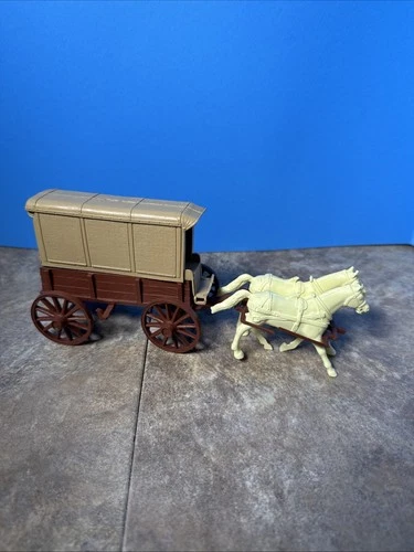 VINTAGE MARX GIANT FORT APACHE PLAYSET SUPPLY WAGON W/TOP & TEAM OF HORSES