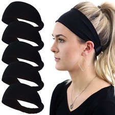 Headbands for , 5 Pack Black Sweat-Absorbing Sport Sweatbands, Soft Elastic Y...