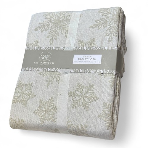 Rachel Ashwell Farmhouse Gold White Christmas Tablecloth Napkins Set 60x120 - Picture 15 of 18