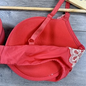 Victorias Secret Push Up Bra 36D Coral Pink Floral Lace Bow Sexy Angel Bombshell