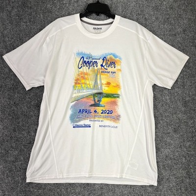 Gildan Performance Cooper River Bridge Run 2020 T Shirt Mens XL White Polyester