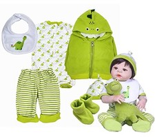 6Pcs Babyfere Reborn Baby Doll Clothes 22 inch Green Dinosaur Clothes for 17-...
