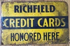 Vintage Richfield Credit Card Honored Here Flange Sign Motor Oil Gas Advertising