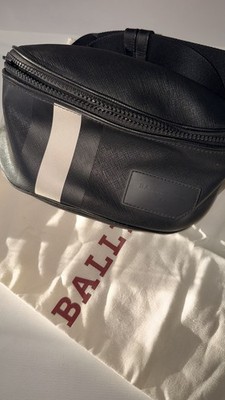 Bally Black Leather Belt Bag Stripe Waist Bag Crossbody 