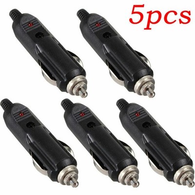 5 Pack 12V Male Car Cigarette Lighter Socket Plug Connector Fuse Red LED Car