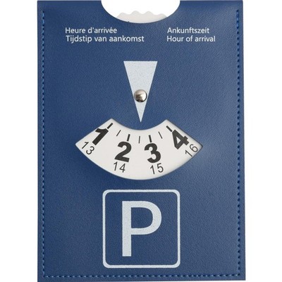 Parkscheibe Maxi Kunstleder Blau, Soft-Touch, mehrsprachig, 10x13cm, Auto