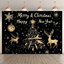 2D Flat, 1pc Elegant & Golden Christmas Tree & Deer Wall Tapestry - No Electrici