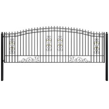 ZUMI 18x6 ft Single Swing Driveway Gate Outdoor Steel Gate Floral Scrollwork