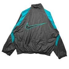 Vintage 90s Nike Lined Teal Black Full Zip Windbreaker Jacket Mens Large Logo