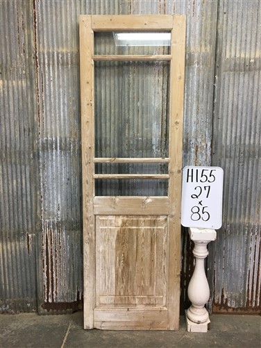 Antique French Single Door (27x85) 4 Pane Glass, European Reclaimed H155
