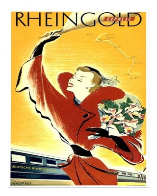 Vintage Travel Poster Wall Art - Rheingold Express Decor Home