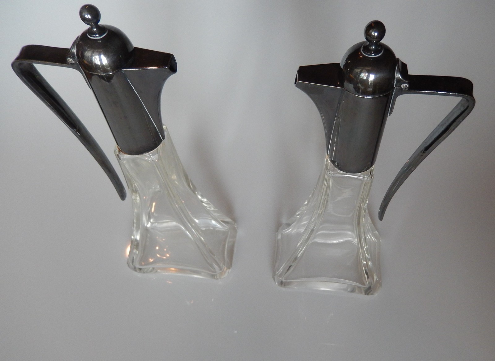 Krupp & Berndorf Metalware Factory BMF Glass Silver Plated Set of 2 Cruets