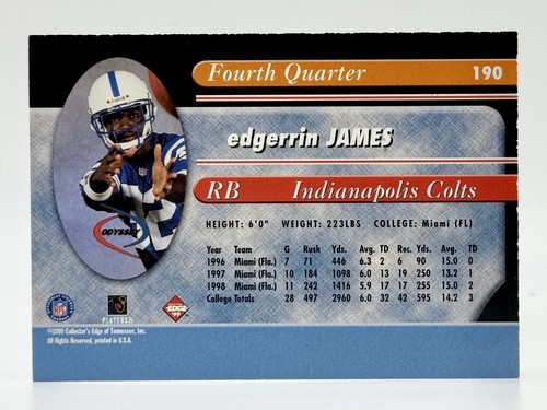 1999 Collector's Edge Millennium Collection 4th Quarter #190 Edgerrin James RC - Picture 2 of 2