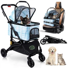 Collapsible Pet Stroller with Suspension for Small/Medium Cats/Dogs. 3 in 1 Fold