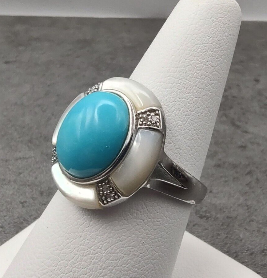 Estate Affinity Sterling Silver Turquoise Mother … - image 4