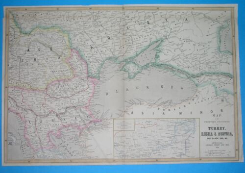 1854 ORIGINAL MAP SERBIA POLAND UKRAINE RUSSIA HUNGARY ROMANIA BULGARIA CAUCASUS - Picture 1 of 11
