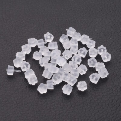 100 pcs Clear Translucent Plastic Earring Back Stoppers Nuts - 4mm - hole: 0.7mm