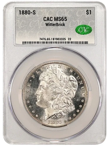 1880 S $1 Morgan Silver Dollar CACG MS65 CAC Witterbrick Silver Label *J39