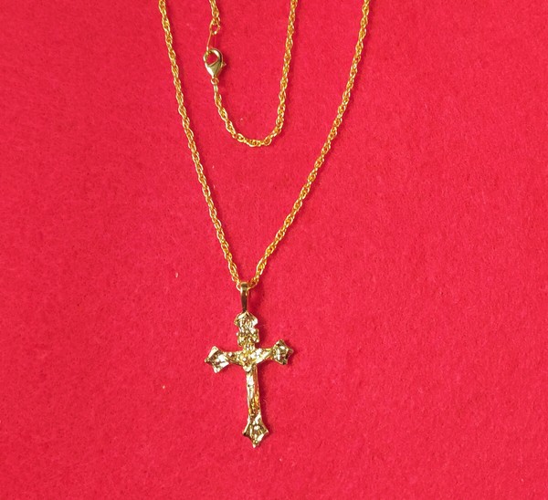 Alternate view of 14kt Gold Plated Religous Cross Crucifix Charm Pendant 2043