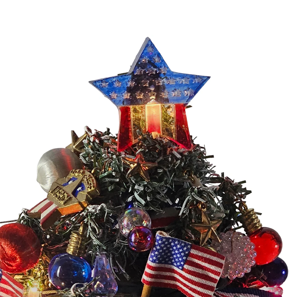 Danbury Mint "God Bless America" Lighted Tree W/ Glass Dome Wood Décor - Image 3 of 4