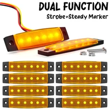 3.8" Strobe+Steady Marker Lights Strip 10x Amber LED Side Griller Flash Lights