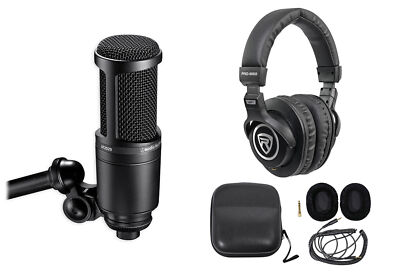 Audio Technica AT2020 Studio Microphone-Cardioid Condenser Mic + Headphones