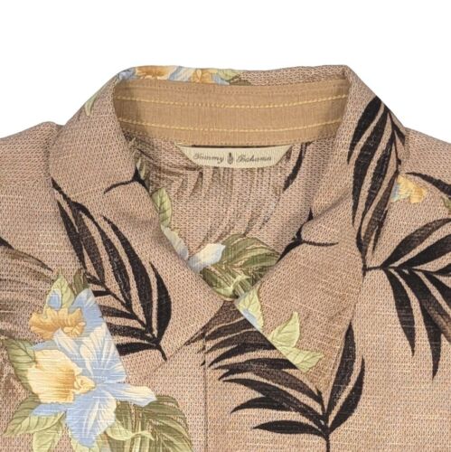 Tommy Bahama Hawaiian Camp Shirt Mens Large Light Brown Blue Floral 100% Silk - Picture 2 of 13