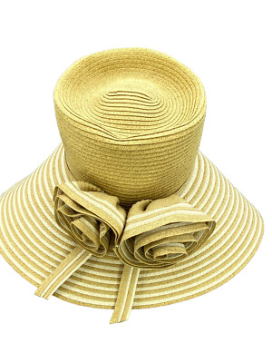 August Paper Straw Hat Women Tan White Wide Brim Sun Hat Summer Outdoor Fashion