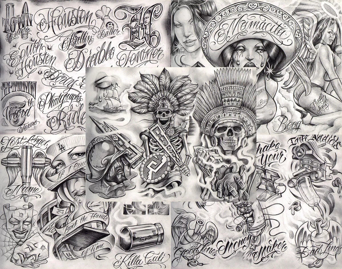 Boog From The Streets With Love Gangsta Style Tattoo Flash 10 Sheet Set 11x14" I