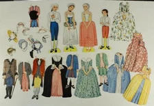 Vintage Paper Doll Lot Queen Holder COLONIAL George Sally James Martha & Outfits