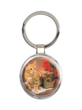 Cat : Gift Round Keychain Cute Animal Kitten Funny Friend Flowers Pet