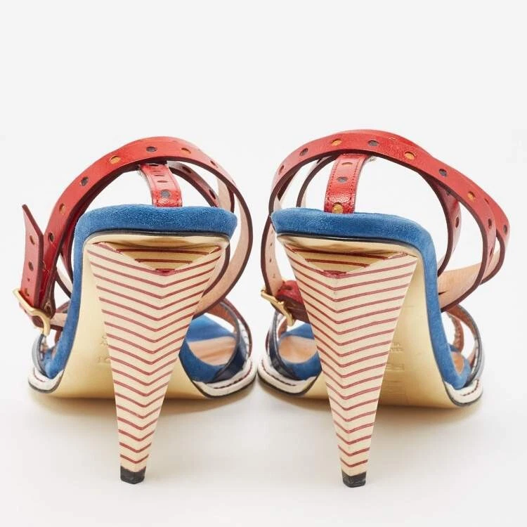 Fendi Multicolor Leather Strappy Ankle Wrap Sandal Heels Size 38.5 Designer - Image 4 of 4