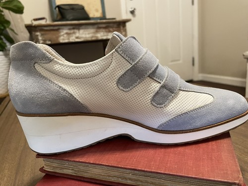 Mocasines Beltrami de cuero con gancho y bucle para mujer 7,5-38,5 Italia azul blanco dinero nuevos - Imagen 12 de 12