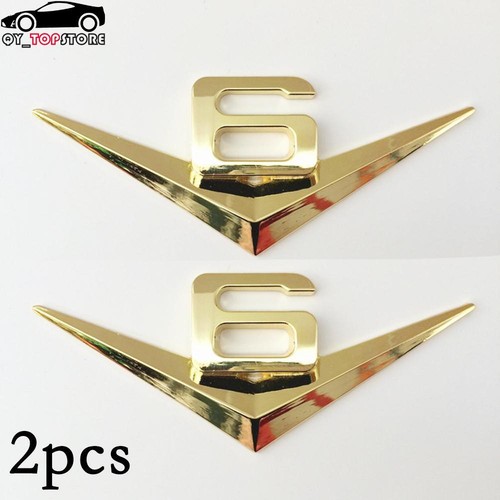 2pcs Car Auto Gold V6 Vintage Logo Chrome Trunk Metal Emblem Badge Decal Sticker - Picture 1 of 5