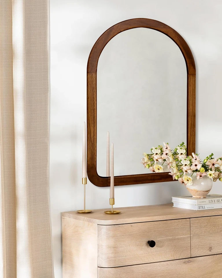 Arched Mirror 22 X 30 Inch,Brown Wood Rustic Bathroom Tempered Wall Mirror with - Image 3 of 4