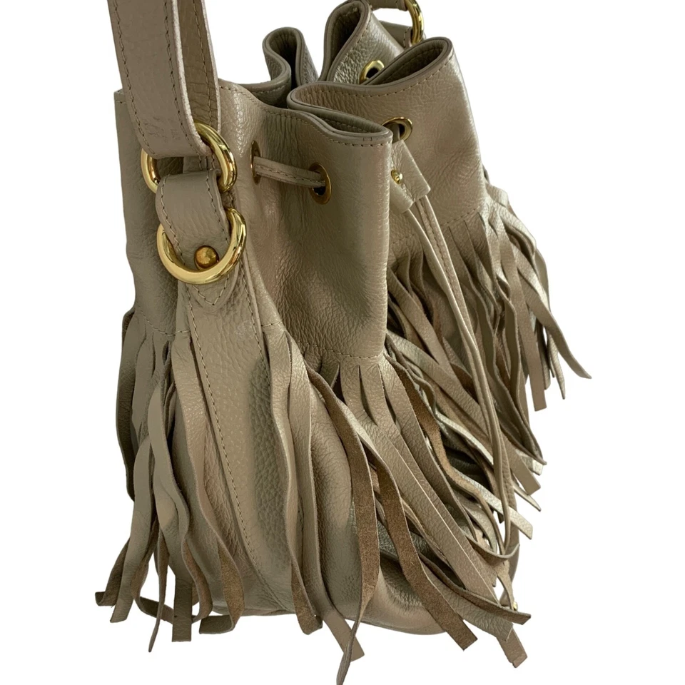 Bolso Bandolera Mujer Alberta de Canio Cuero Flecos Cubo Tostado 6100 Italia Foto 4 de 4