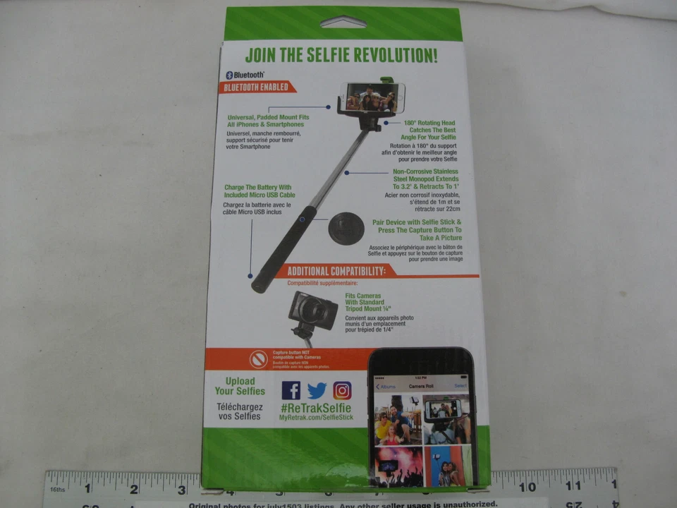 (1) NEW ReTrak Blutetooth Selfie Stick Wireless Control - 180° Rotating Head - Image 4 of 4
