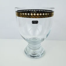 Swedish Art Glass Vase Art Deco Clear Black and Gold Mouth Blown Sweden Vtg